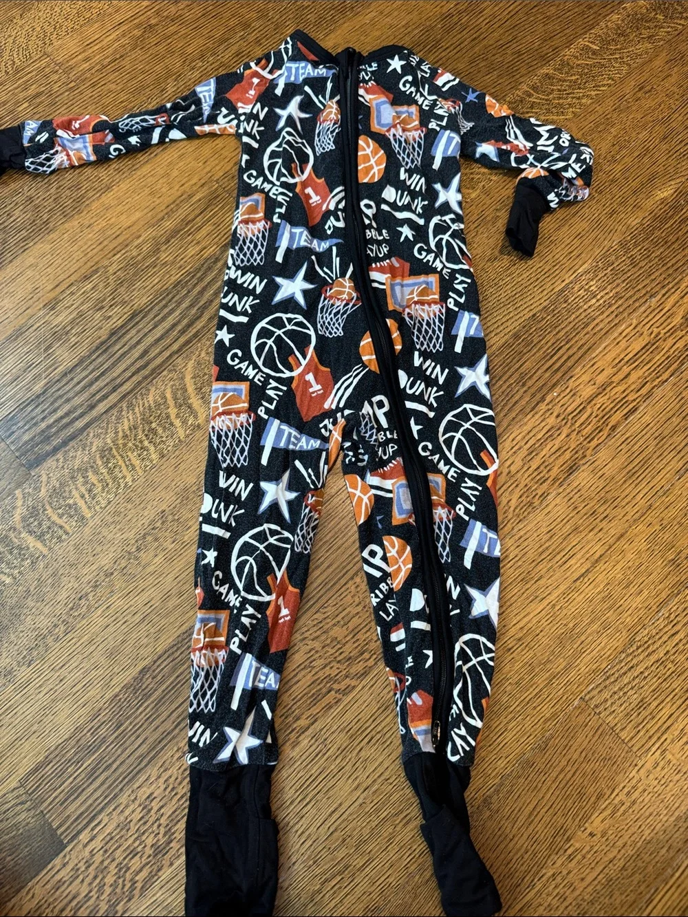 Little Sleepies Kids' Basketball Print Footie Pajamas - Black, Orange, White